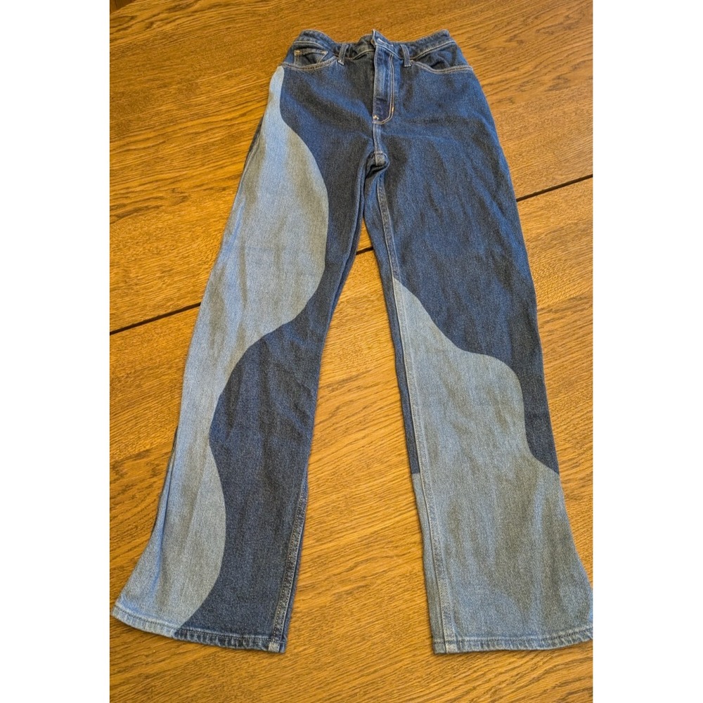 Hollister Ultra High-Rise Dad Jeans Size 00S Blue Two-Tone Wavy Pattern Wide Leg